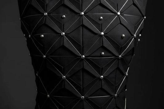 PYDAXA — master silk garment with PYDAXA Inlay™ construction and sterling silver detailing, precision hand-constructed wearable art — PYDAXA