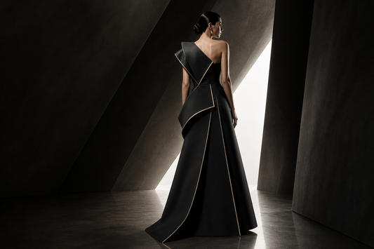 modern structured eveningwear representing future luxury fashion direction — PYDAXA