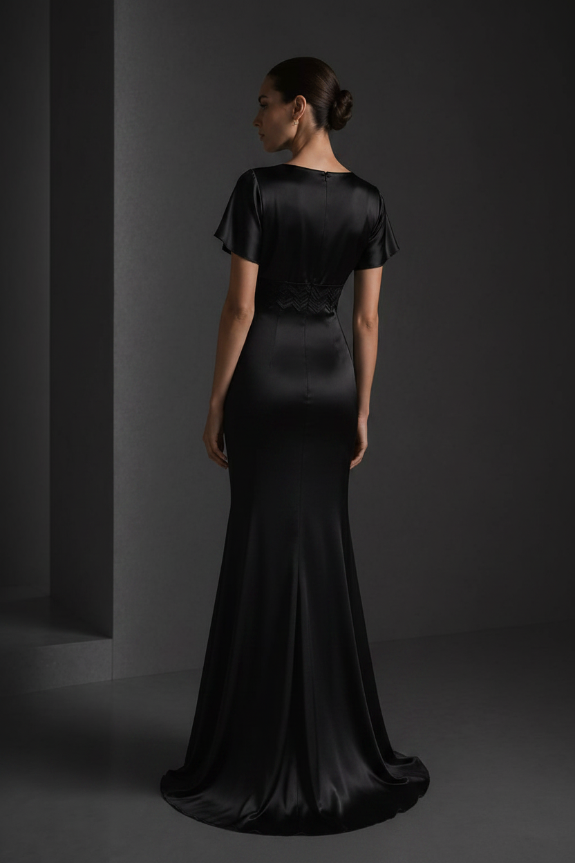 Axis Inlay Gown — Structured Matte Satin