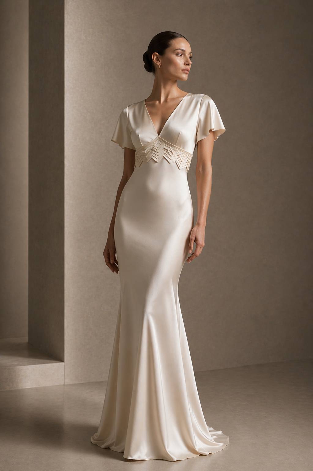Axis Inlay Gown — Structured Matte Satin