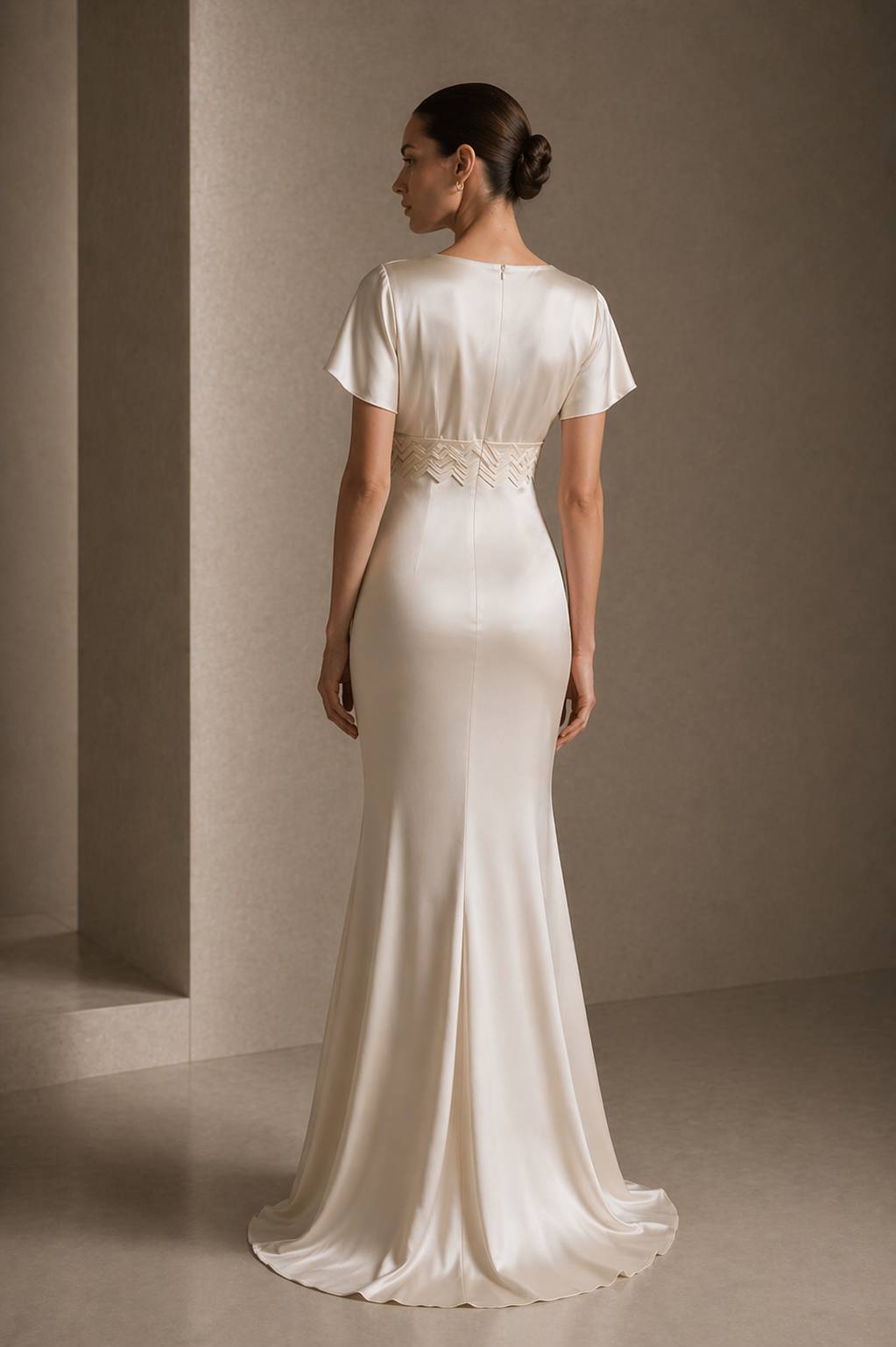 Axis Inlay Gown — Structured Matte Satin